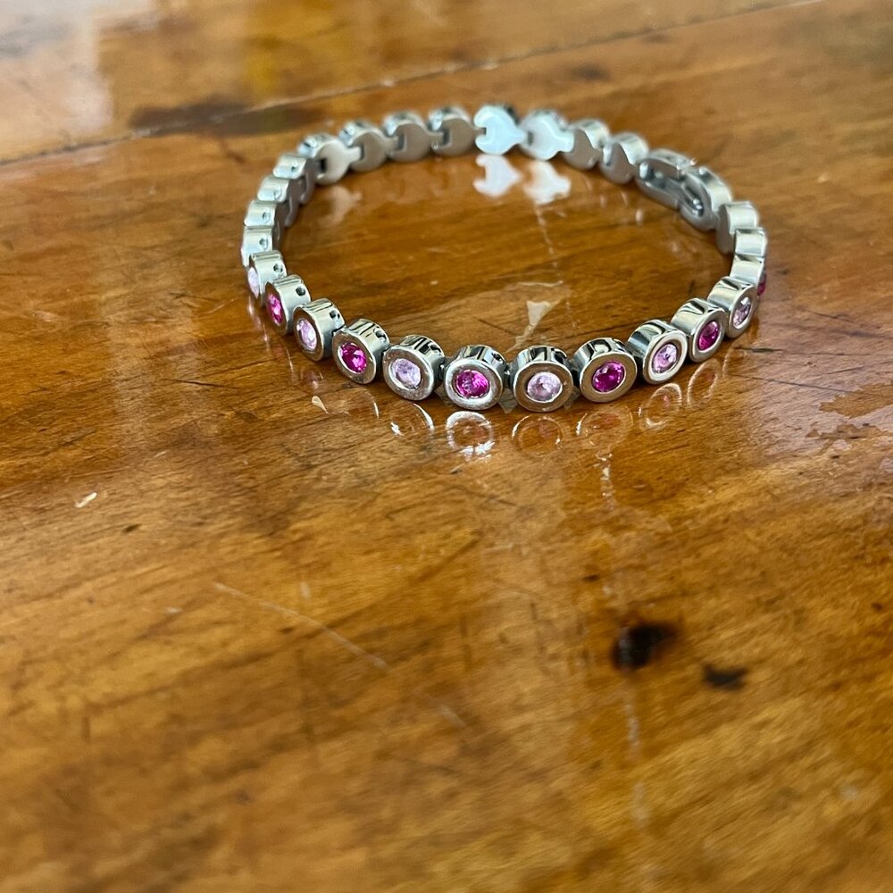 Rustic Cuff GsilvTone Angeline Tennis Bracelet W/ Amethyst Shades of Crystals 7"